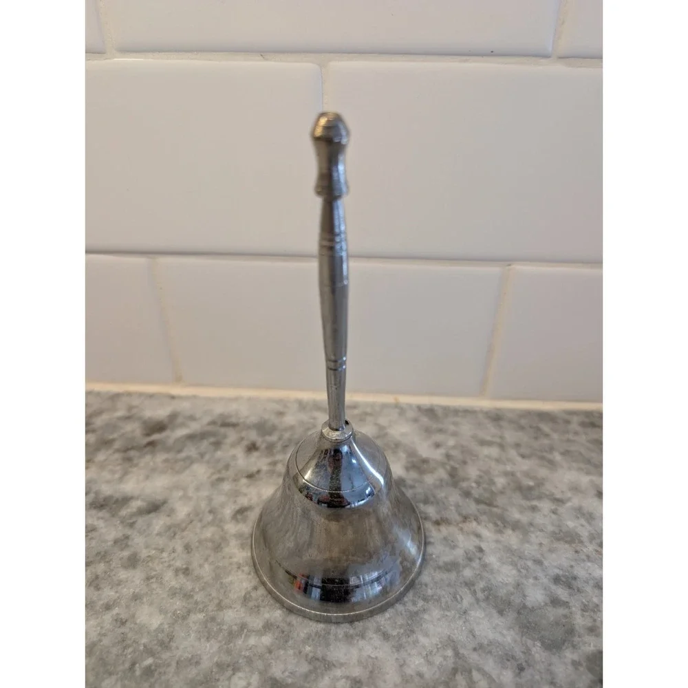 Vintage Metal Bell Long Slim Handle Made In India 6